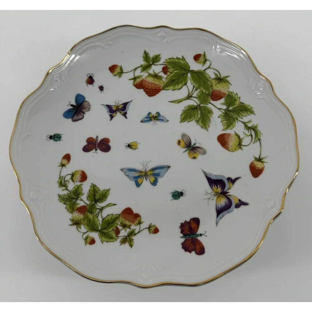 Lefton China Hand-Painted Compote Footed Dish‎ Butterflies Pedestal Bowl